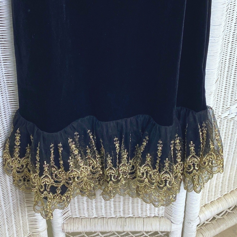 NWOT Pomander Place Tuckernuck Lilith Dress Black Velvet Gold Lace S Whimsigoth - Picture 9 of 10